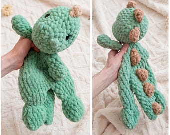 Crochet Dinosaur Lovey, Baby Dino Snuggler Soft Toy, Plush Nerborn Security Blanket, Baby Shower & 1st birthday Plushie Gift