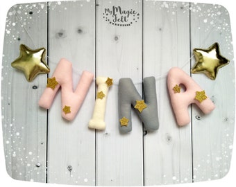 Baby name banner - Name garland - Nursery garland - Nursery banner - Custom baby name - Stars nursery name