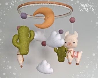 Baby Mobile Llama - Cactus Baby Mobile - Llama mobile - Boho Nursery Mobile - Alpaca Mobile - Cactus Baby Crib mobile