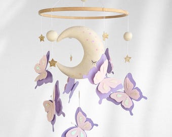 Mond und Schmetterling Baby Mobile: Mädchen Cottage Kinderzimmer, Hängende Krippe Dekor