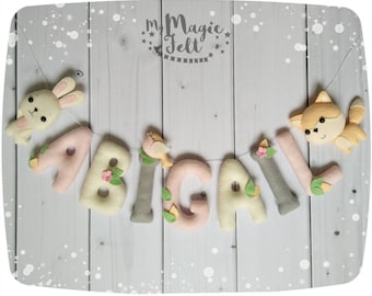 Baby name banner woodland - Nursery name garland animals - Woodland baby banner - Baby name garland - Name bunting - Custom name banner