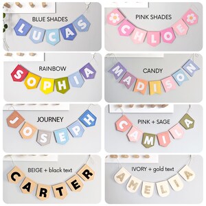 Woodland Kids Name Bunting - Forest Playroom Pennant Banner - Personalized Pennant Garland for Baby - Nursery Room Decor Nature Sign Flags image 7