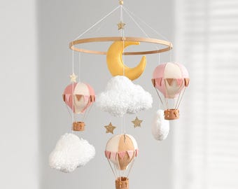 Adventure Baby Crib Mobile Girl: Balloons Clouds & Stars Nursery Decor