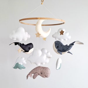 Baby mobile whales - Baby crib mobile ocean -  Whale mobile - Neutral nursery mobile whale -  Nautical baby mobile boy - Baby shower gift