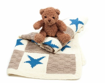 Hearts and Stars Motif Baby Blanket Knitting Kit
