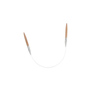 Puede incluir: Un par de agujas de tejer circulares con puntas de madera y un cable flexible blanco.