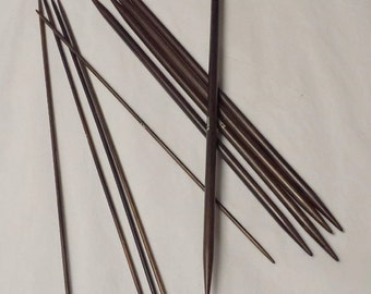 10in long Double Points | DPNs | Wooden | Albizia | East Indian Walnut | Hand Knitting | Sets of five needles