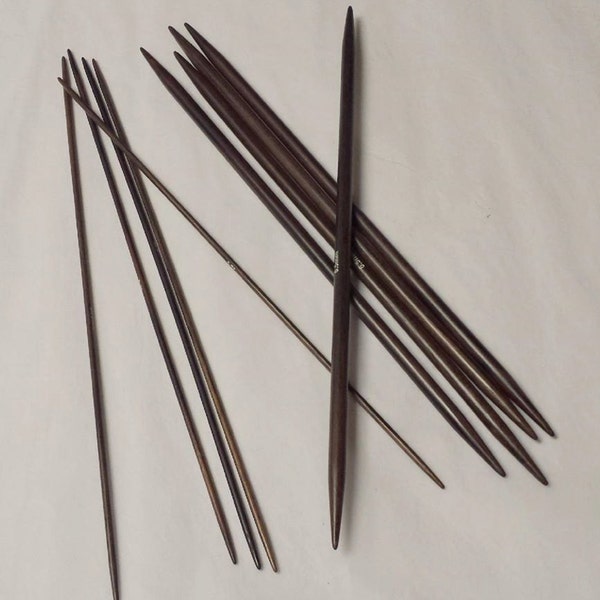 10in long Double Points | DPNs | Wooden | Albizia | East Indian Walnut | Hand Knitting | Sets of five needles