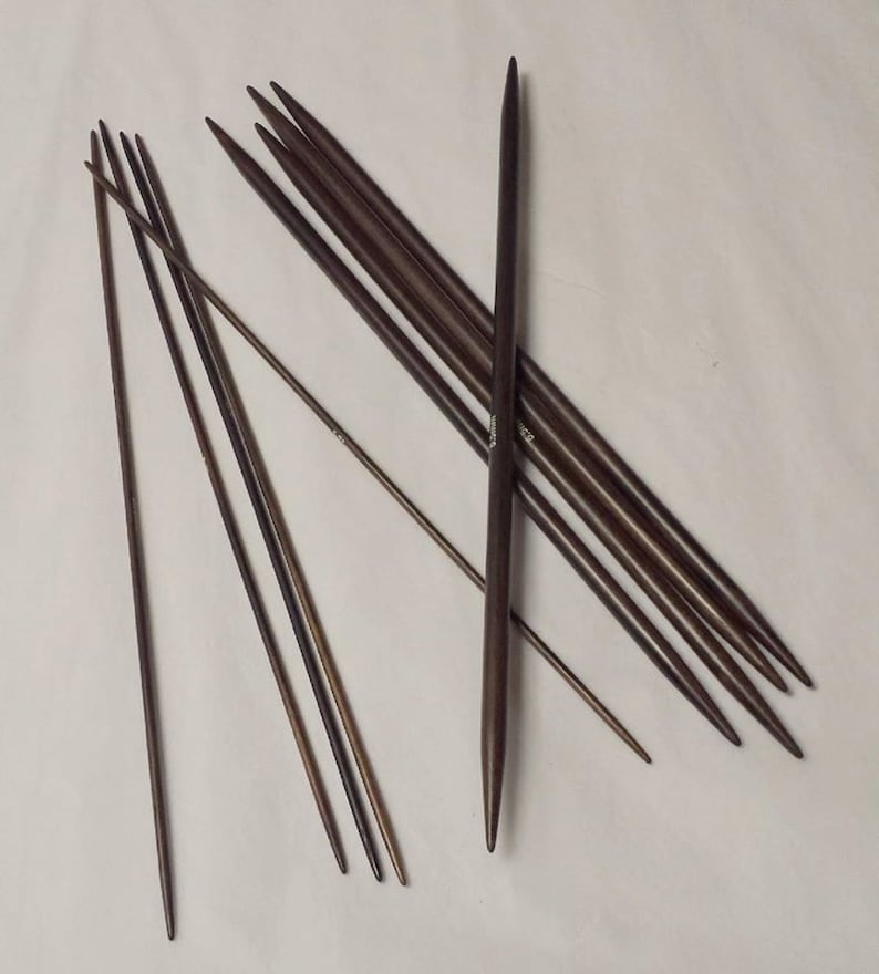 10in long Double Points DPNs Wooden Albizia East Indian Walnut Hand Knitting Sets of five needles image 1