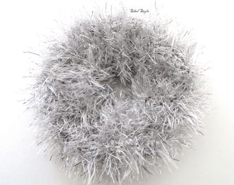 Coletero navideño de oropel gris plateado, suave y de piel sintética, tejido a mano, elástico, de ganchillo, accesorio para el cabello de mujer, ideal para rellenar calcetines navideños.