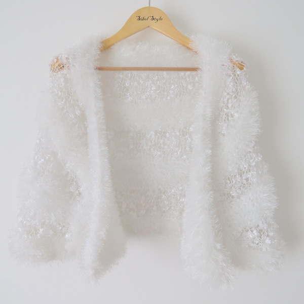 Châle Cape de mariée  tricot fait main blanc femme, Couvre cache chauffe épaules, Poncho Boléro étole mariage soirée chic cérémonie nuptial