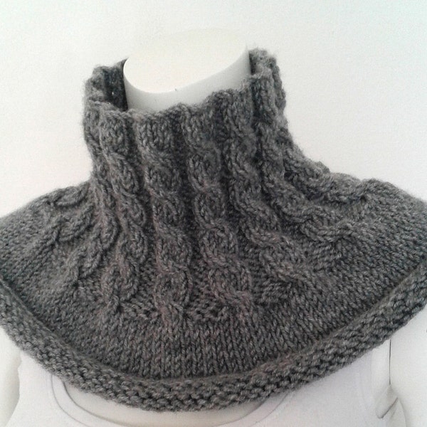 Echarpe tube tricot fait main torsades laine mélangée gris, Snood hiver femme, Cache col, Chauffe cou, Tour de cou, Cadeau fête des mères