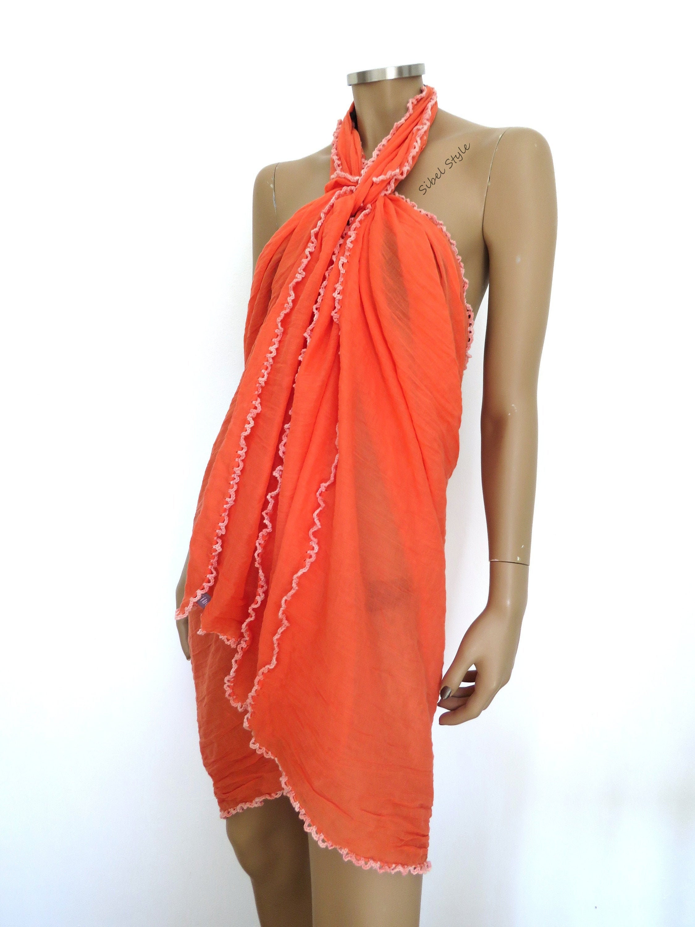 Women's cotton beach sareo orange sarong beachwear | Etsy