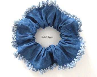 Coletero de mezclilla de algodón chambray azul, pulsera hecha a mano, accesorio para el cabello de mujer, sujetador de coleta, lazo elástico para moño, rellenos para calcetines de niña