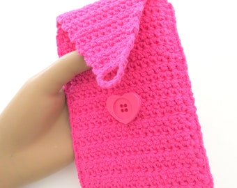 Mobile phone case. Crochet cotton soft case fuchsia pink. Flap pouch. Handmade Cellphone Holder. Gifts women Teenage girl birthday