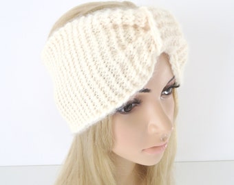 Headband Handmade Chunky Knit Wool blend Women Ivory Off White Winter accessoiry, ear warmer, earmuff, Turban Head Cover, Mothers day gift