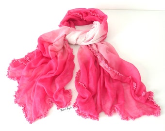 Scarf in fuchsia pink and white gradient tones for women, Long rectangular scarf, Birthday Mothers day gift