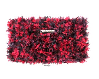 Handmade knitted wallet faux fur two-tone red black woman, Coin purse, Purse Rectangular pouch, Mother's Day gift