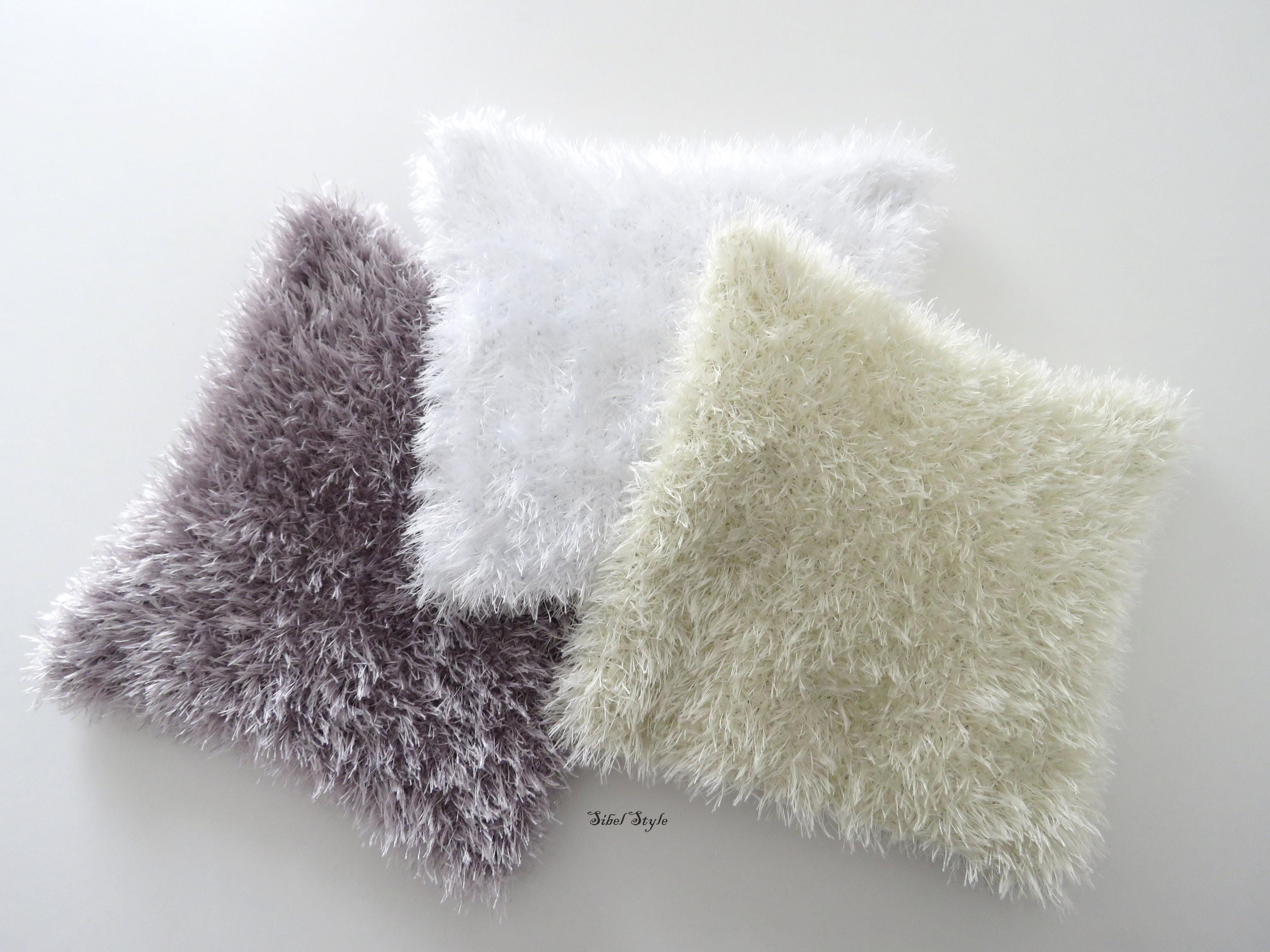Hand Knit Adult Cream Faux Fur Cat Ear Beanie Mightlink Embroidered Face and Cat Ears Knitted Beanie, Cozy  main image 4