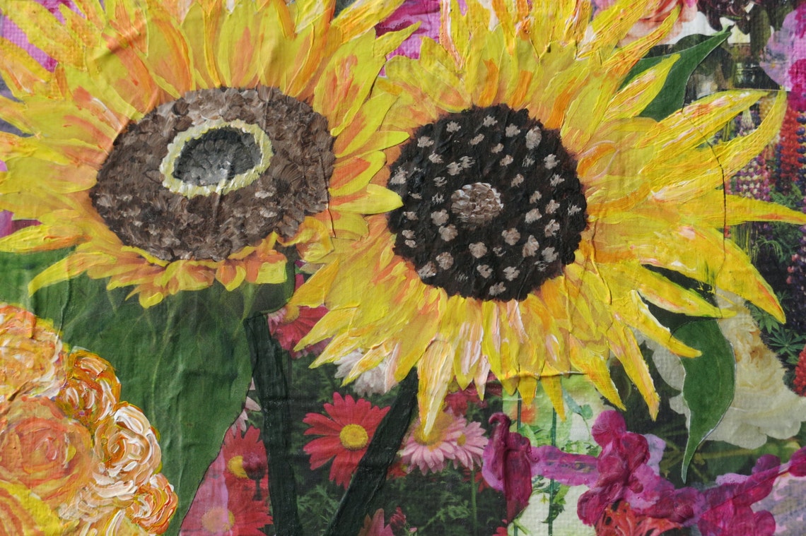 Mixed Media Collage Art Sunflowers Etsy