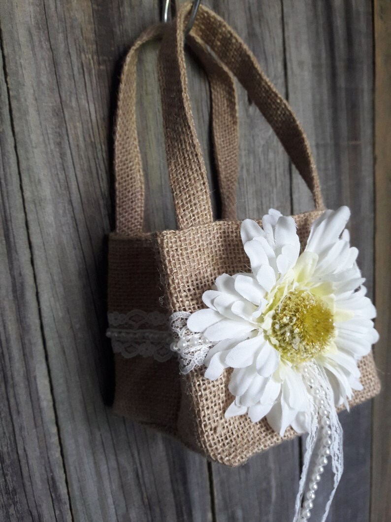 Burlap and lace flower girl basket with a sunflower boho Etsy