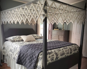 King Canopy Bed Top, Handmade in USA Cotton Double Diamond, for Flat or Arch.