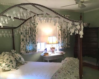 Handmade Queen Size Bed Canopy – Patricia Design Arch Style, USA Made Cotton Yarn