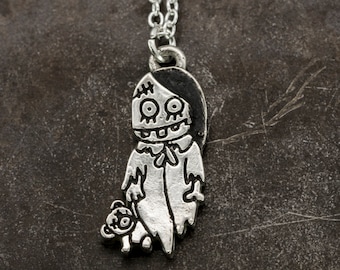 Colar Garota Zumbi em Prata de Lei. Coleção Monstro de Halloween.