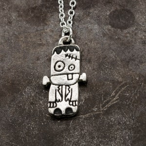FRANKENSTEiN  Necklace in Sterling Silver. Monster Halloween Collection