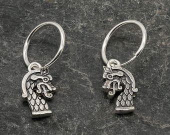 Pendientes de DRAGON VIKINGO de aro en plata de ley