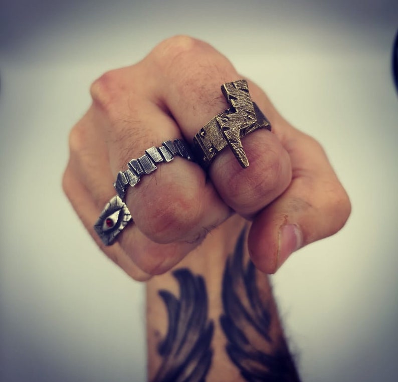 Odins Öga Vikingainspirerad ring i sterlingsilver. Rustik ring för män bild 3