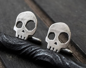 Handmade Skull Cufflinks: Sterling Silver or Brass, Goth Biker Style
