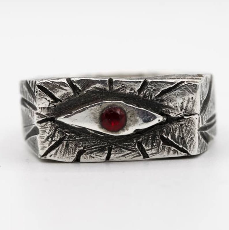 Odins Öga Vikingainspirerad ring i sterlingsilver. Rustik ring för män bild 1