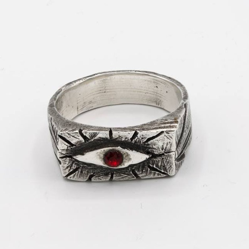 Odins Öga Vikingainspirerad ring i sterlingsilver. Rustik ring för män bild 4