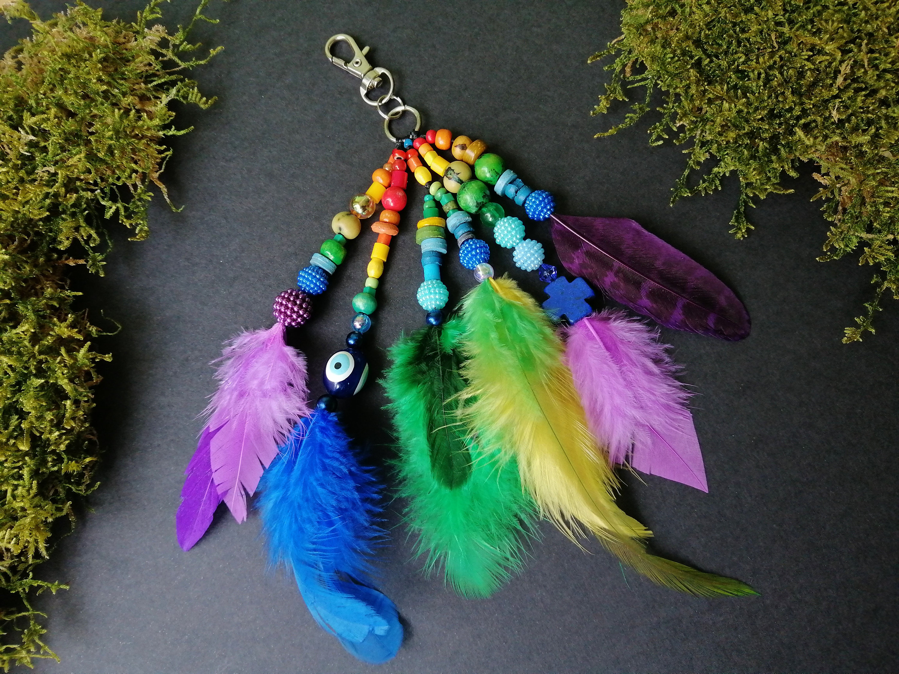 Rainbow Key Chain Feather Key Chain Beach Bag Charm Hippie Etsy