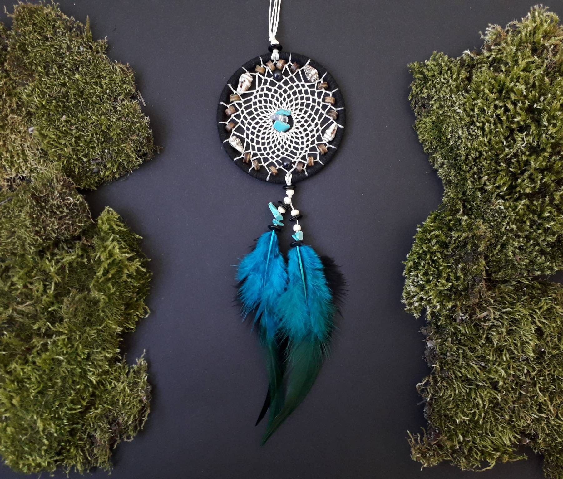 Turquoise rear view mirror dream catcher charm hanging sea Etsy