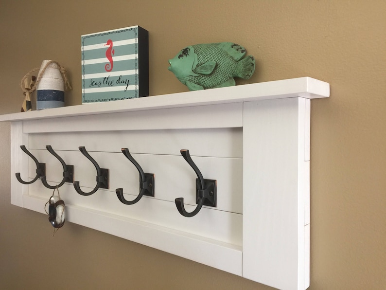 Elegant Chalked White Paint Coat Rack Rustic Wood Shelf With Etsy