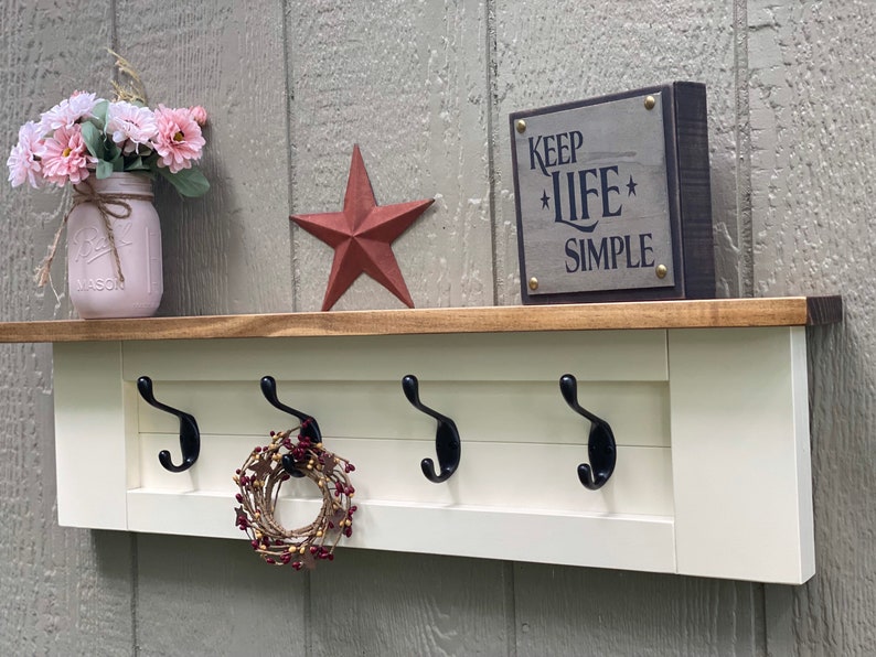 Farmhouse Narrow Coat Rack With Shelfrustic Stained Wooden Etsy