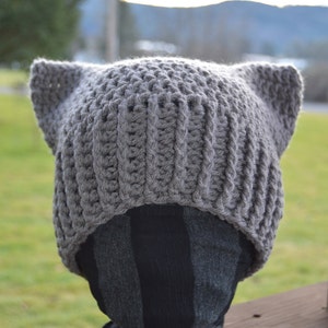 PATTERN - PDF DOWNLOAD - Crochet No-Sew Square Cat Hat Adult Size