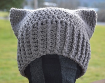 PATTERN - PDF DOWNLOAD - Crochet No-Sew Square Cat Hat Adult Size