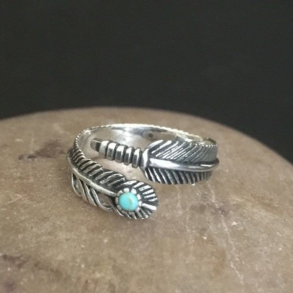 Silver Turquoise Feather Ring 925 Sterling Silver