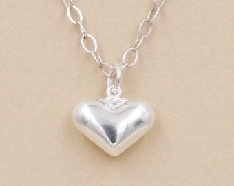 Puffed Heart Pendant Necklace 925 Sterling Silver