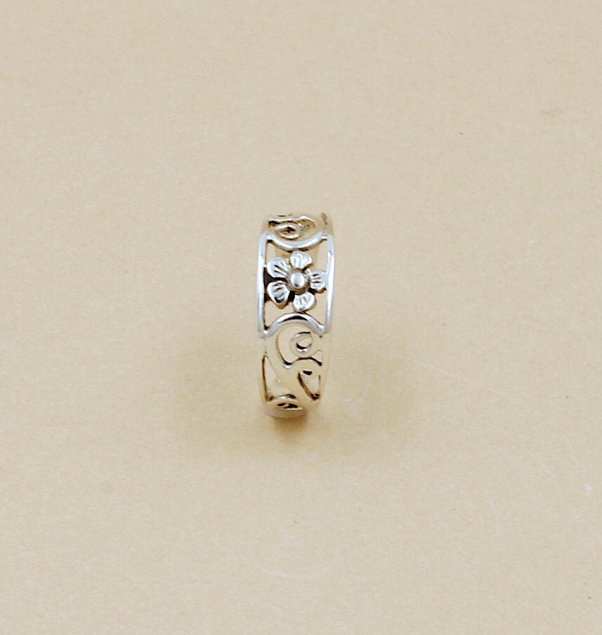 Handmade 925 Sterling Silver Floral Flower Adjustable Toe Ring Or Midi Ring