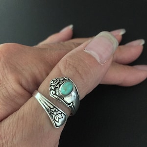 Turquoise Silver Spoon Ring 925 Sterling Silver