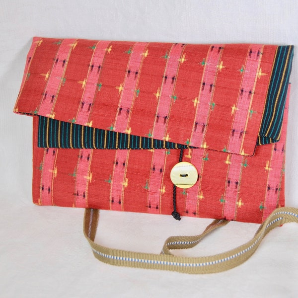 Japanese woven kimono silk and Indonesian lurik clutch/shoulder bag