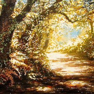 Farm lane, Autumn. Signed and limited edition print by Andrew Bailey. Woodland, trees, Autumn, Landscape Originals, prints and cards.
