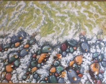 Very large 3D oil with Genuine Roman artifacts applied.  Coins, brooch, arrow head, ring, beads. Andrew Bailey, Original art.