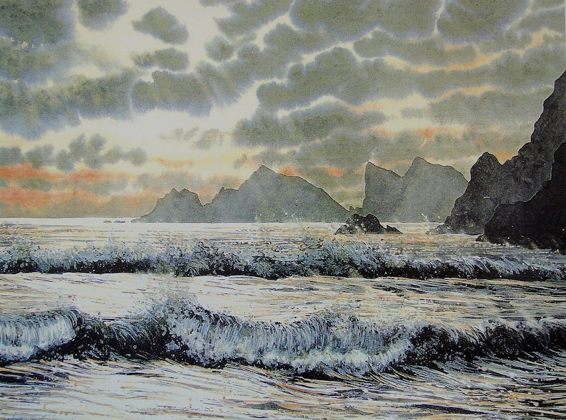 Newgale Storm Waves. A Signed Lithographic Print. Newgale Etsy UK