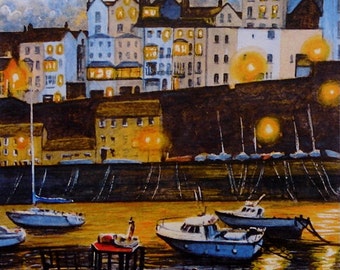 Tenby Harbour evening." A signed and limited print by Andrew Bailey. Tenby, Saundersfoot, Beach, Seascapes and Wildlife Originals and prints