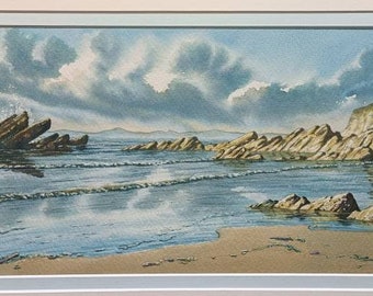 Large Original watercolour of Broad Haven beach, Pembrokeshire. Framed original. Welsh art, Pembrokeshire paintings. Andrew Bailey art. Art.